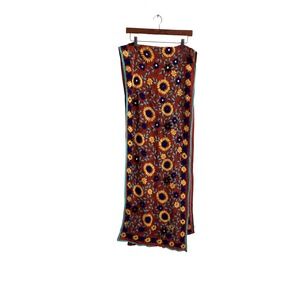 VUALA Embroidered Floral Scarf Rust Orange Yellow Blue Silk Blend